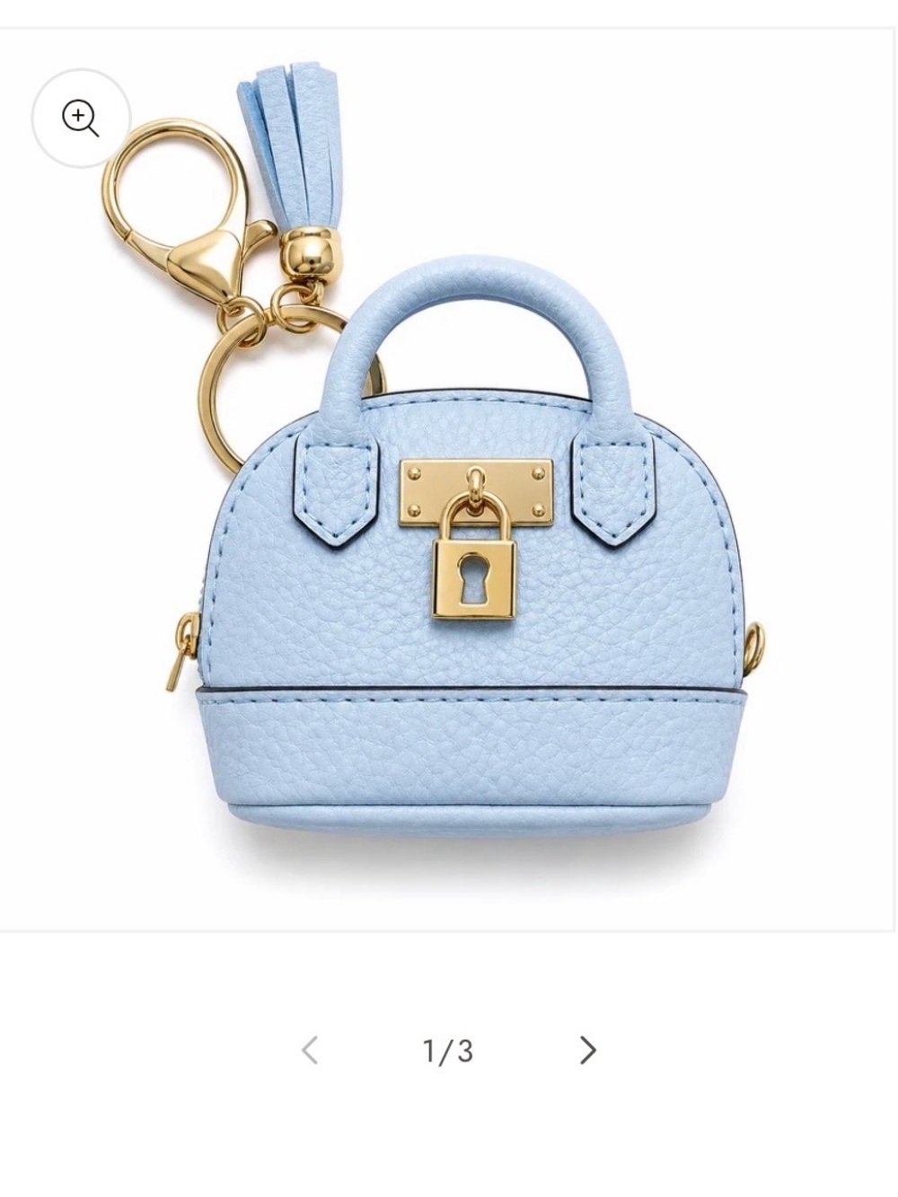 Light Blue Mini Bag Keychain Charm with Gold Hardware